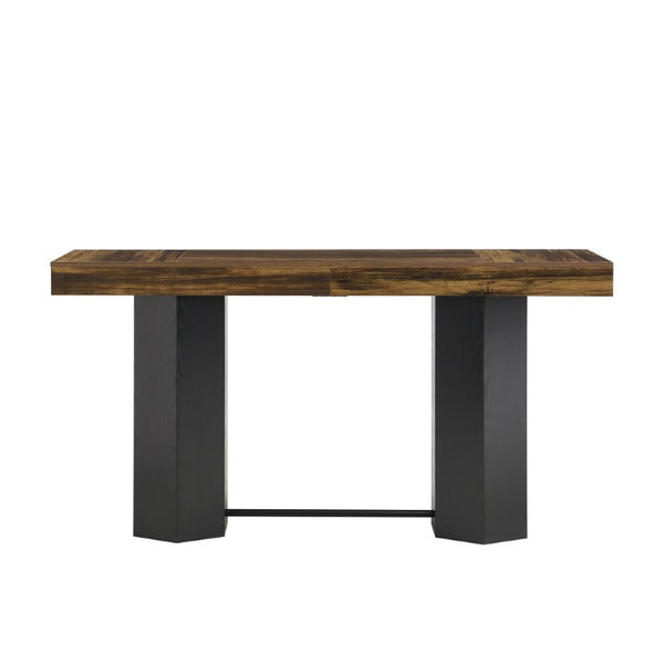 English Elm Modern Geometric Pedestal Bar Table with Wood Grain Top and Metal Footrest for Home Light Brown N820P483795L