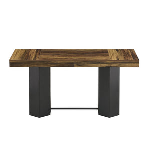 English Elm Modern Geometric Pedestal Bar Table with Wood Grain Top and Metal Footrest for Home Light Brown N820P483795L