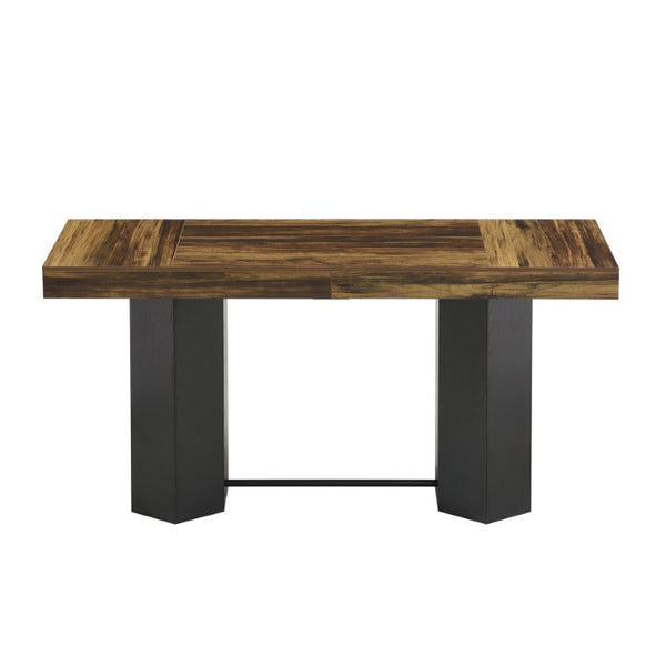 English Elm Modern Geometric Pedestal Bar Table with Wood Grain Top and Metal Footrest for Home Light Brown N820P483795L