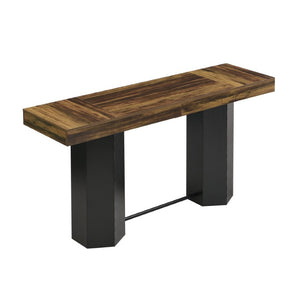English Elm Modern Geometric Pedestal Bar Table with Wood Grain Top and Metal Footrest for Home Light Brown N820P483795L