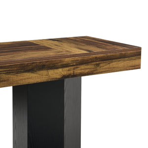 English Elm Modern Geometric Pedestal Bar Table with Wood Grain Top and Metal Footrest for Home Light Brown N820P483795L