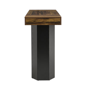 English Elm Modern Geometric Pedestal Bar Table with Wood Grain Top and Metal Footrest for Home Light Brown N820P483795L