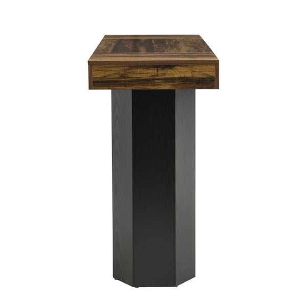 English Elm Modern Geometric Pedestal Bar Table with Wood Grain Top and Metal Footrest for Home Light Brown N820P483795L