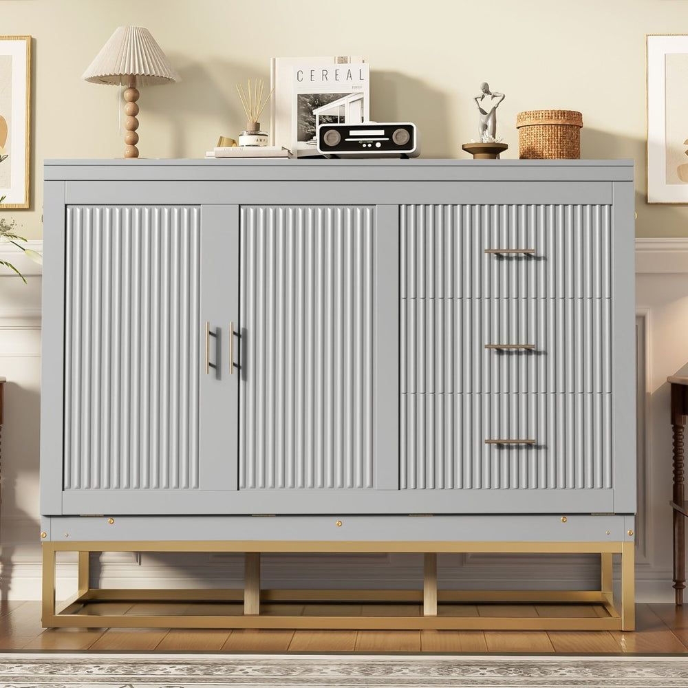 English Elm Murphy Freestanding Queen Bed Cabinet with Faux Drawer Facade and Integrated Headboard Shelf Gray N820S00028E-1