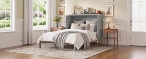 English Elm Murphy Freestanding Queen Bed Cabinet with Faux Drawer Facade and Integrated Headboard Shelf Gray N820S00028E-1