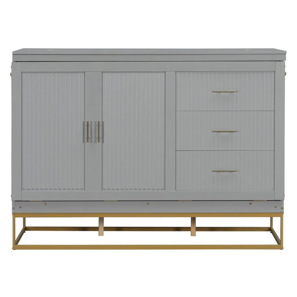 English Elm Murphy Freestanding Queen Bed Cabinet with Faux Drawer Facade and Integrated Headboard Shelf Gray N820S00028E-1