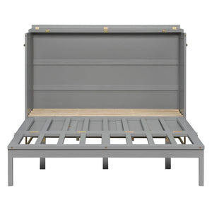 English Elm Murphy Freestanding Queen Bed Cabinet with Faux Drawer Facade and Integrated Headboard Shelf Gray N820S00028E-1