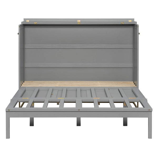 English Elm Murphy Freestanding Queen Bed Cabinet with Faux Drawer Facade and Integrated Headboard Shelf Gray N820S00028E-1