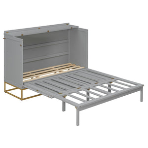 English Elm Murphy Freestanding Queen Bed Cabinet with Faux Drawer Facade and Integrated Headboard Shelf Gray N820S00028E-1