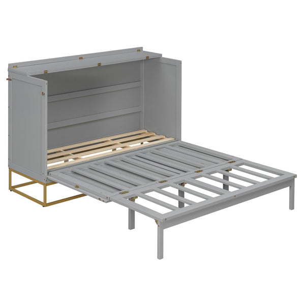 English Elm Murphy Freestanding Queen Bed Cabinet with Faux Drawer Facade and Integrated Headboard Shelf Gray N820S00028E-1