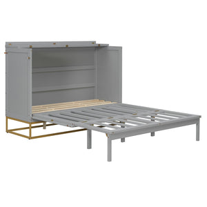 English Elm Murphy Freestanding Queen Bed Cabinet with Faux Drawer Facade and Integrated Headboard Shelf Gray N820S00028E-1