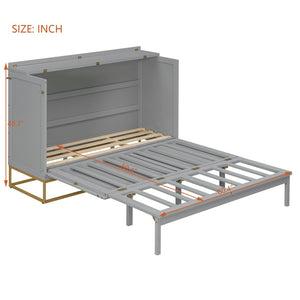 English Elm Murphy Freestanding Queen Bed Cabinet with Faux Drawer Facade and Integrated Headboard Shelf Gray N820S00028E-1