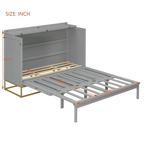 English Elm Murphy Freestanding Queen Bed Cabinet with Faux Drawer Facade and Integrated Headboard Shelf Gray N820S00028E-1