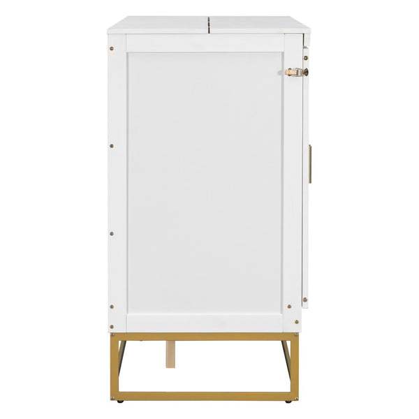 English Elm Murphy Freestanding Queen Bed Cabinet with Faux Drawer Facade and Integrated Headboard Shelf White N820S00028K-1