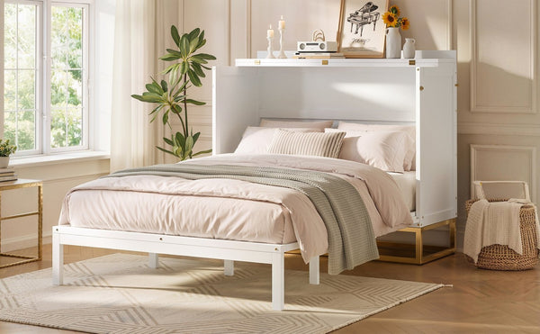 English Elm Murphy Freestanding Queen Bed Cabinet with Faux Drawer Facade and Integrated Headboard Shelf White N820S00028K-1