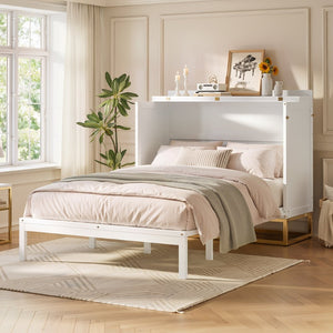 English Elm Murphy Freestanding Queen Bed Cabinet with Faux Drawer Facade and Integrated Headboard Shelf White N820S00028K-1