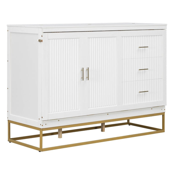 English Elm Murphy Freestanding Queen Bed Cabinet with Faux Drawer Facade and Integrated Headboard Shelf White N820S00028K-1