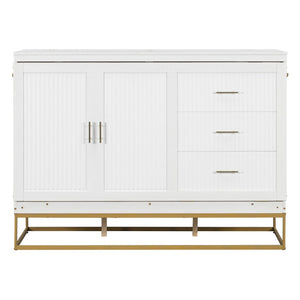 English Elm Murphy Freestanding Queen Bed Cabinet with Faux Drawer Facade and Integrated Headboard Shelf White N820S00028K-1