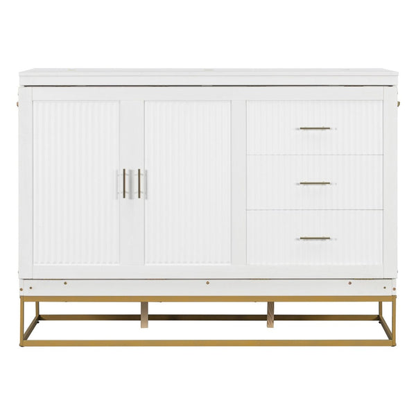 English Elm Murphy Freestanding Queen Bed Cabinet with Faux Drawer Facade and Integrated Headboard Shelf White N820S00028K-1