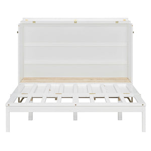 English Elm Murphy Freestanding Queen Bed Cabinet with Faux Drawer Facade and Integrated Headboard Shelf White N820S00028K-1