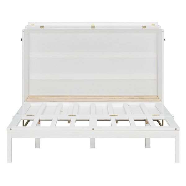 English Elm Murphy Freestanding Queen Bed Cabinet with Faux Drawer Facade and Integrated Headboard Shelf White N820S00028K-1