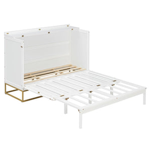 English Elm Murphy Freestanding Queen Bed Cabinet with Faux Drawer Facade and Integrated Headboard Shelf White N820S00028K-1