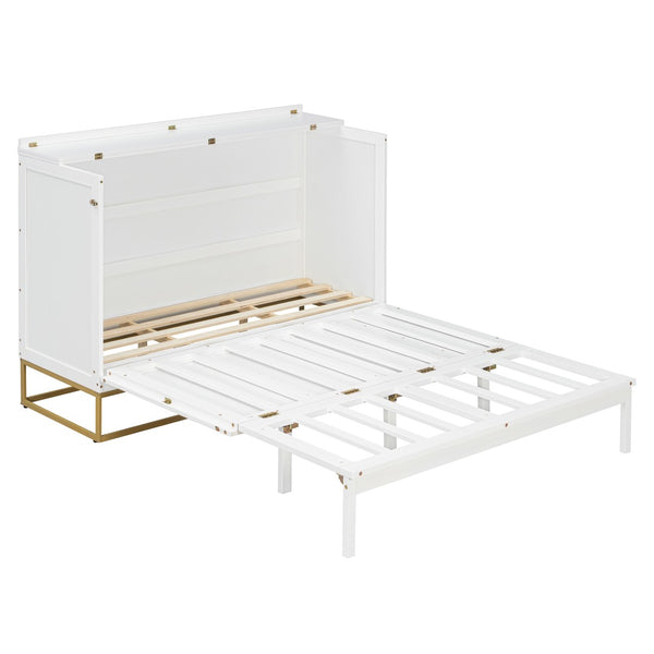 English Elm Murphy Freestanding Queen Bed Cabinet with Faux Drawer Facade and Integrated Headboard Shelf White N820S00028K-1