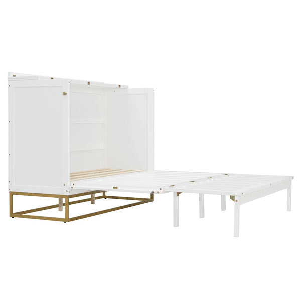English Elm Murphy Freestanding Queen Bed Cabinet with Faux Drawer Facade and Integrated Headboard Shelf White N820S00028K-1