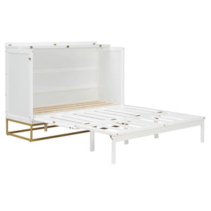 English Elm Murphy Freestanding Queen Bed Cabinet with Faux Drawer Facade and Integrated Headboard Shelf White N820S00028K-1