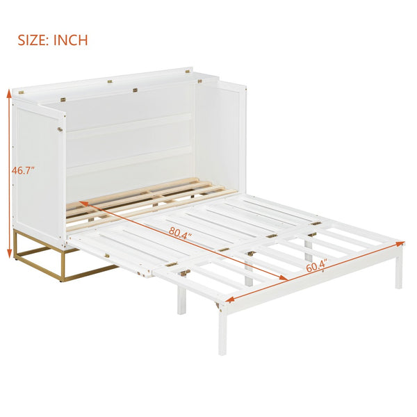 English Elm Murphy Freestanding Queen Bed Cabinet with Faux Drawer Facade and Integrated Headboard Shelf White N820S00028K-1