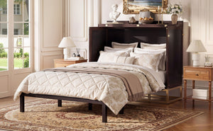 English Elm Murphy Queen Cabinet Bed Freestanding Espresso Finish with Headboard Shelf Metal Legs N820S00028P-1