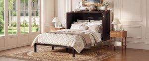 English Elm Murphy Queen Cabinet Bed Freestanding Espresso Finish with Headboard Shelf Metal Legs N820S00028P-1