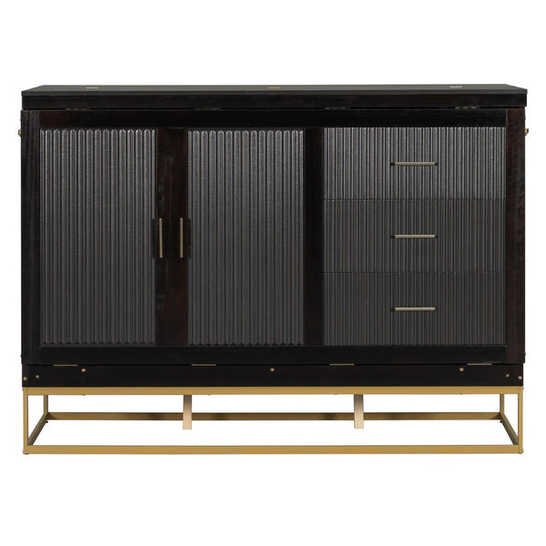 English Elm Murphy Queen Cabinet Bed Freestanding Espresso Finish with Headboard Shelf Metal Legs N820S00028P-1
