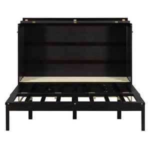 English Elm Murphy Queen Cabinet Bed Freestanding Espresso Finish with Headboard Shelf Metal Legs N820S00028P-1