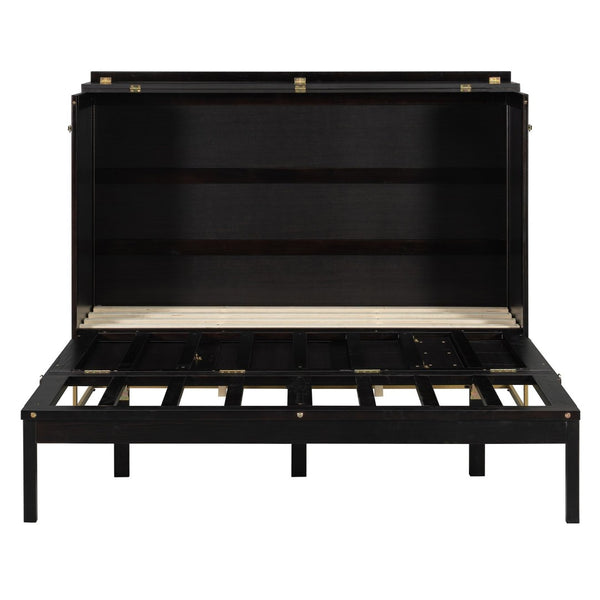 English Elm Murphy Queen Cabinet Bed Freestanding Espresso Finish with Headboard Shelf Metal Legs N820S00028P-1