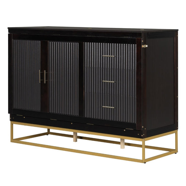 English Elm Murphy Queen Cabinet Bed Freestanding Espresso Finish with Headboard Shelf Metal Legs N820S00028P-1
