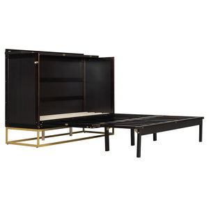 English Elm Murphy Queen Cabinet Bed Freestanding Espresso Finish with Headboard Shelf Metal Legs N820S00028P-1