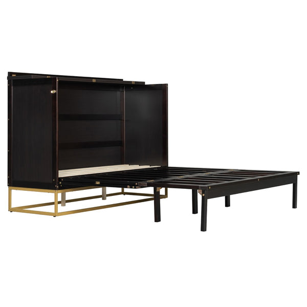 English Elm Murphy Queen Cabinet Bed Freestanding Espresso Finish with Headboard Shelf Metal Legs N820S00028P-1