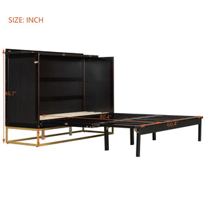 English Elm Murphy Queen Cabinet Bed Freestanding Espresso Finish with Headboard Shelf Metal Legs N820S00028P-1