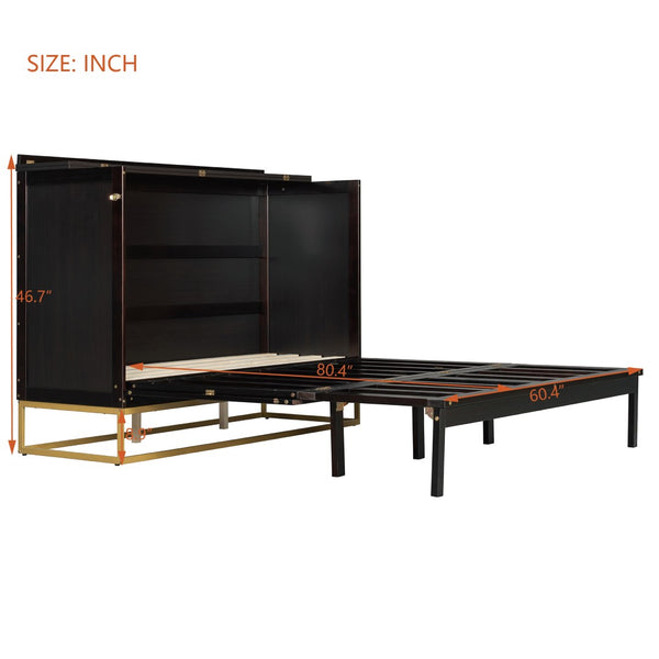 English Elm Murphy Queen Cabinet Bed Freestanding Espresso Finish with Headboard Shelf Metal Legs N820S00028P-1