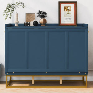 English Elm Queen Murphy Bed Shaker Cabinet Pinewood MDF Gold Iron Legs Space Saving Modern Blue N820S00035C-1
