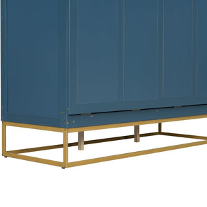 English Elm Queen Murphy Bed Shaker Cabinet Pinewood MDF Gold Iron Legs Space Saving Modern Blue N820S00035C-1