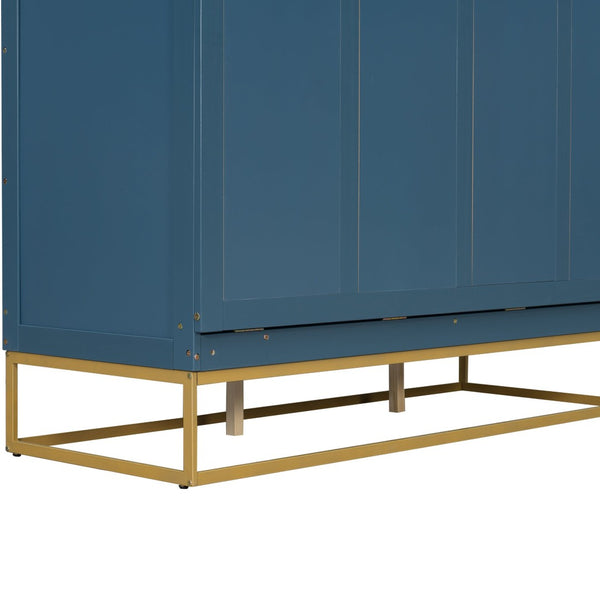 English Elm Queen Murphy Bed Shaker Cabinet Pinewood MDF Gold Iron Legs Space Saving Modern Blue N820S00035C-1