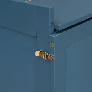 English Elm Queen Murphy Bed Shaker Cabinet Pinewood MDF Gold Iron Legs Space Saving Modern Blue N820S00035C-1