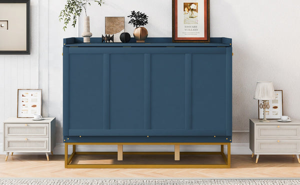English Elm Queen Murphy Bed Shaker Cabinet Pinewood MDF Gold Iron Legs Space Saving Modern Blue N820S00035C-1