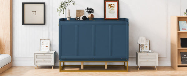 English Elm Queen Murphy Bed Shaker Cabinet Pinewood MDF Gold Iron Legs Space Saving Modern Blue N820S00035C-1