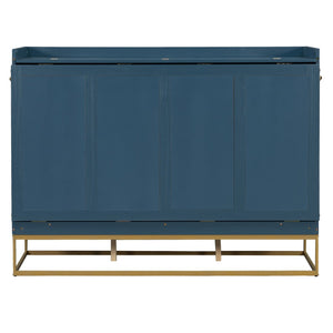 English Elm Queen Murphy Bed Shaker Cabinet Pinewood MDF Gold Iron Legs Space Saving Modern Blue N820S00035C-1