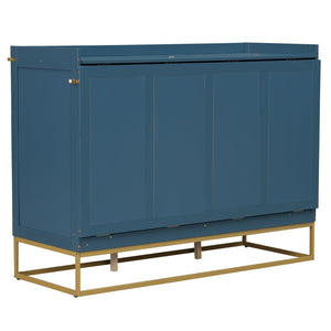 English Elm Queen Murphy Bed Shaker Cabinet Pinewood MDF Gold Iron Legs Space Saving Modern Blue N820S00035C-1
