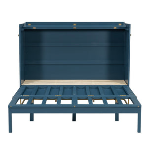 English Elm Queen Murphy Bed Shaker Cabinet Pinewood MDF Gold Iron Legs Space Saving Modern Blue N820S00035C-1