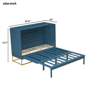 English Elm Queen Murphy Bed Shaker Cabinet Pinewood MDF Gold Iron Legs Space Saving Modern Blue N820S00035C-1